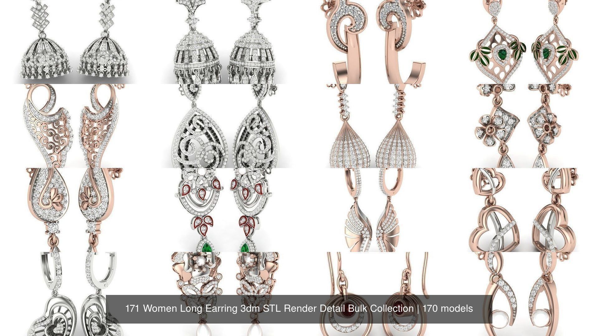 171 Women Long Earring 3dm STL Render Detail Bulk Collection _27