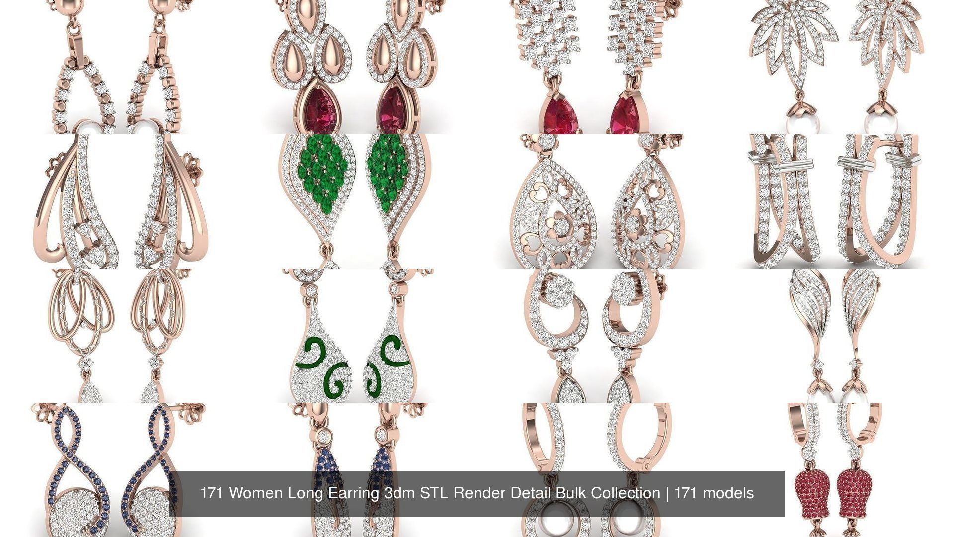171 Women Long Earring 3dm STL Render Detail Bulk Collection _10