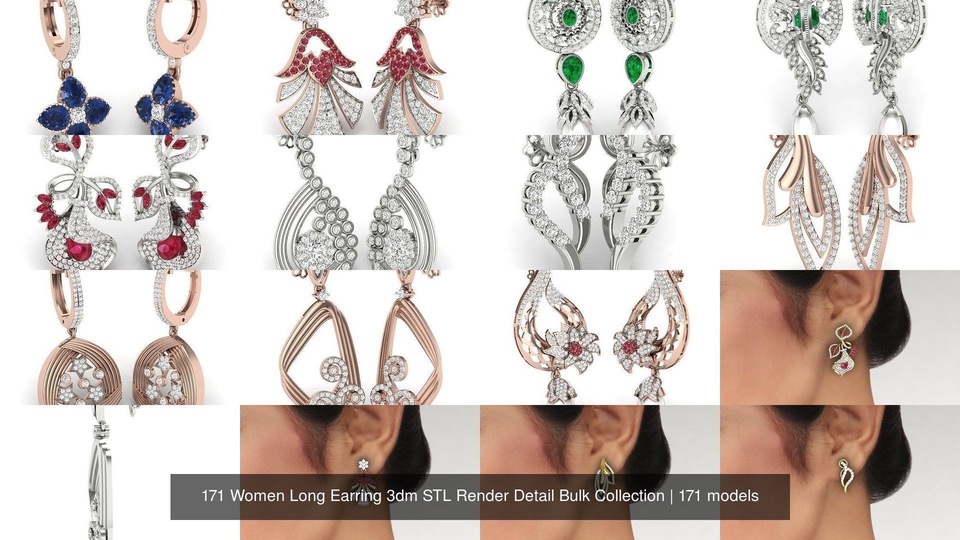 171 Women Long Earring 3dm STL Render Detail Bulk Collection _29