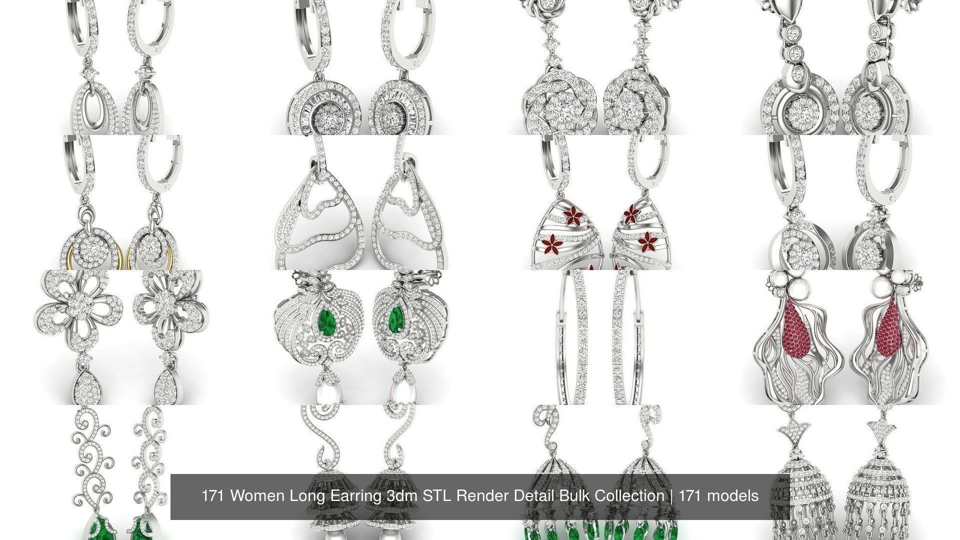 171 Women Long Earring 3dm STL Render Detail Bulk Collection _46