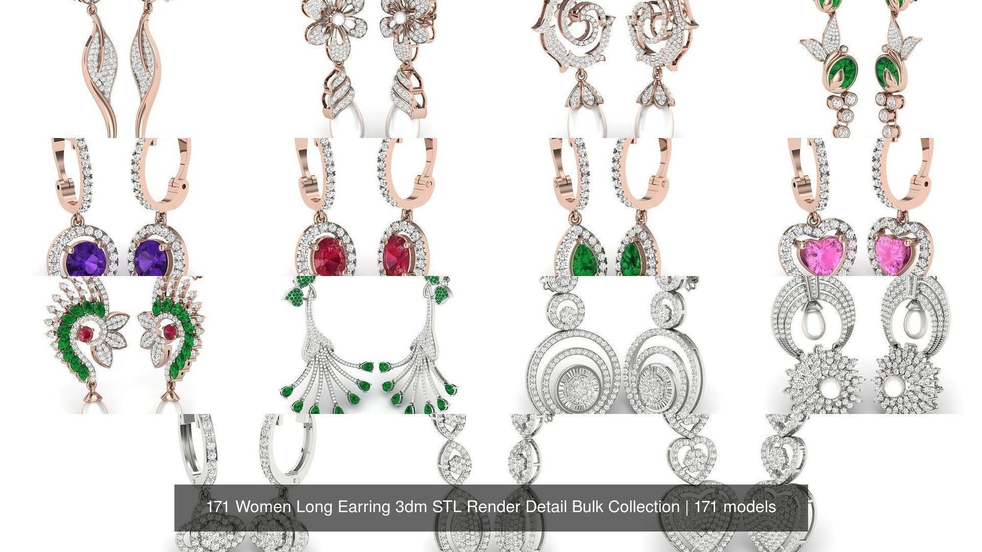 171 Women Long Earring 3dm STL Render Detail Bulk Collection _34