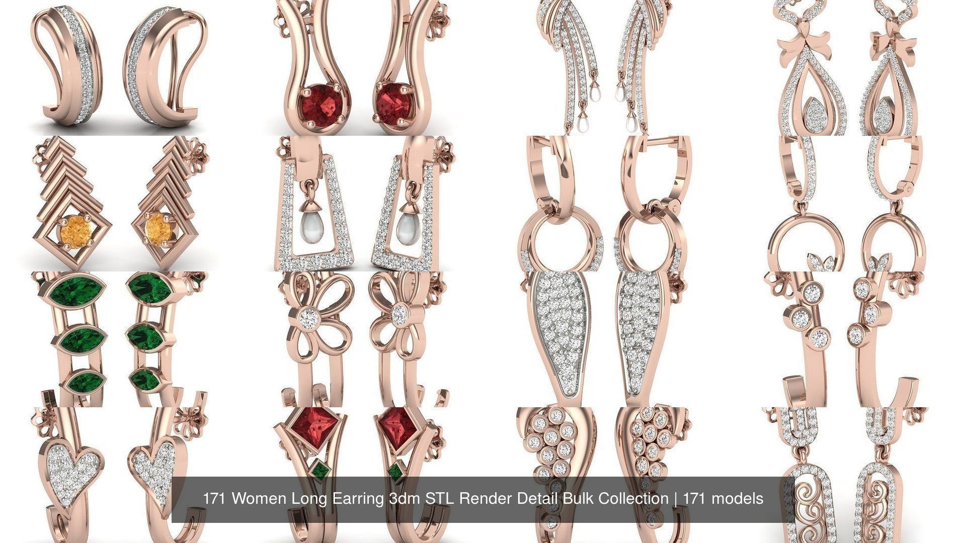 171 Women Long Earring 3dm STL Render Detail Bulk Collection _9