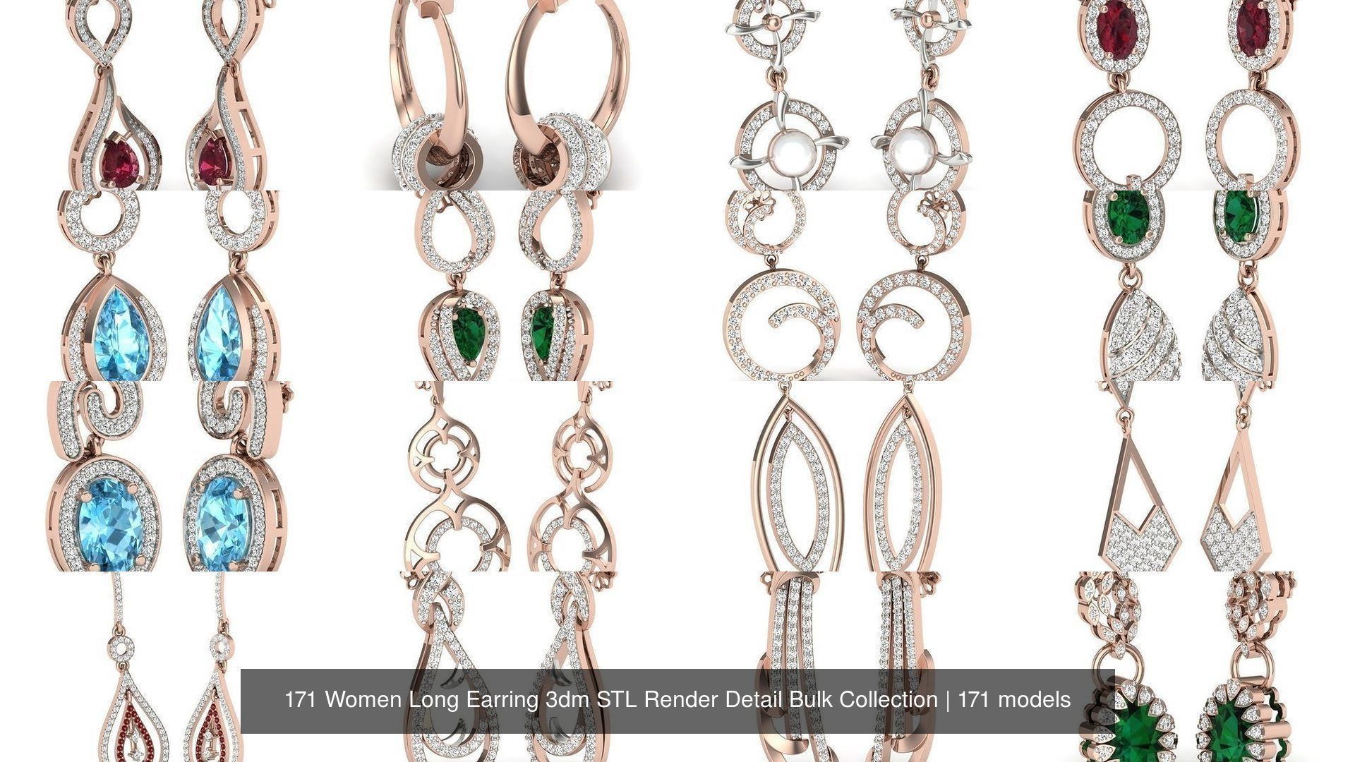 171 Women Long Earring 3dm STL Render Detail Bulk Collection _3