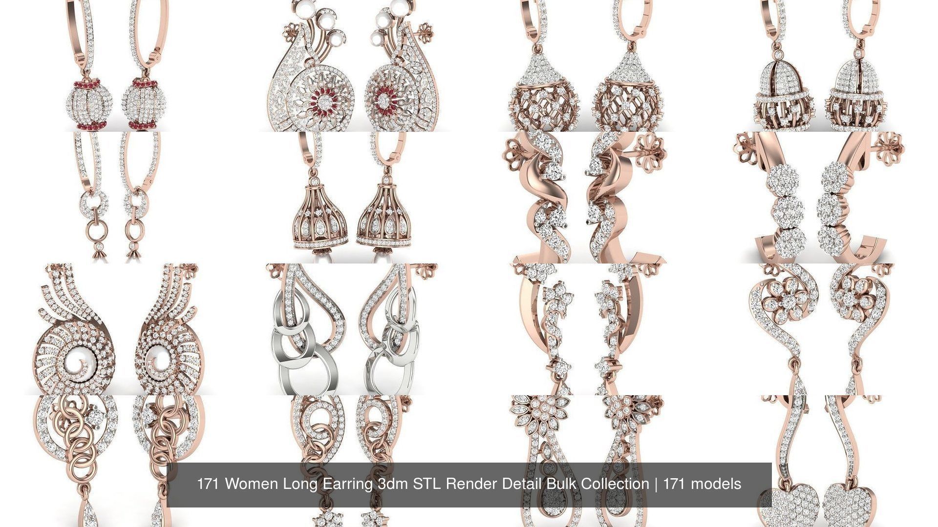 171 Women Long Earring 3dm STL Render Detail Bulk Collection _35