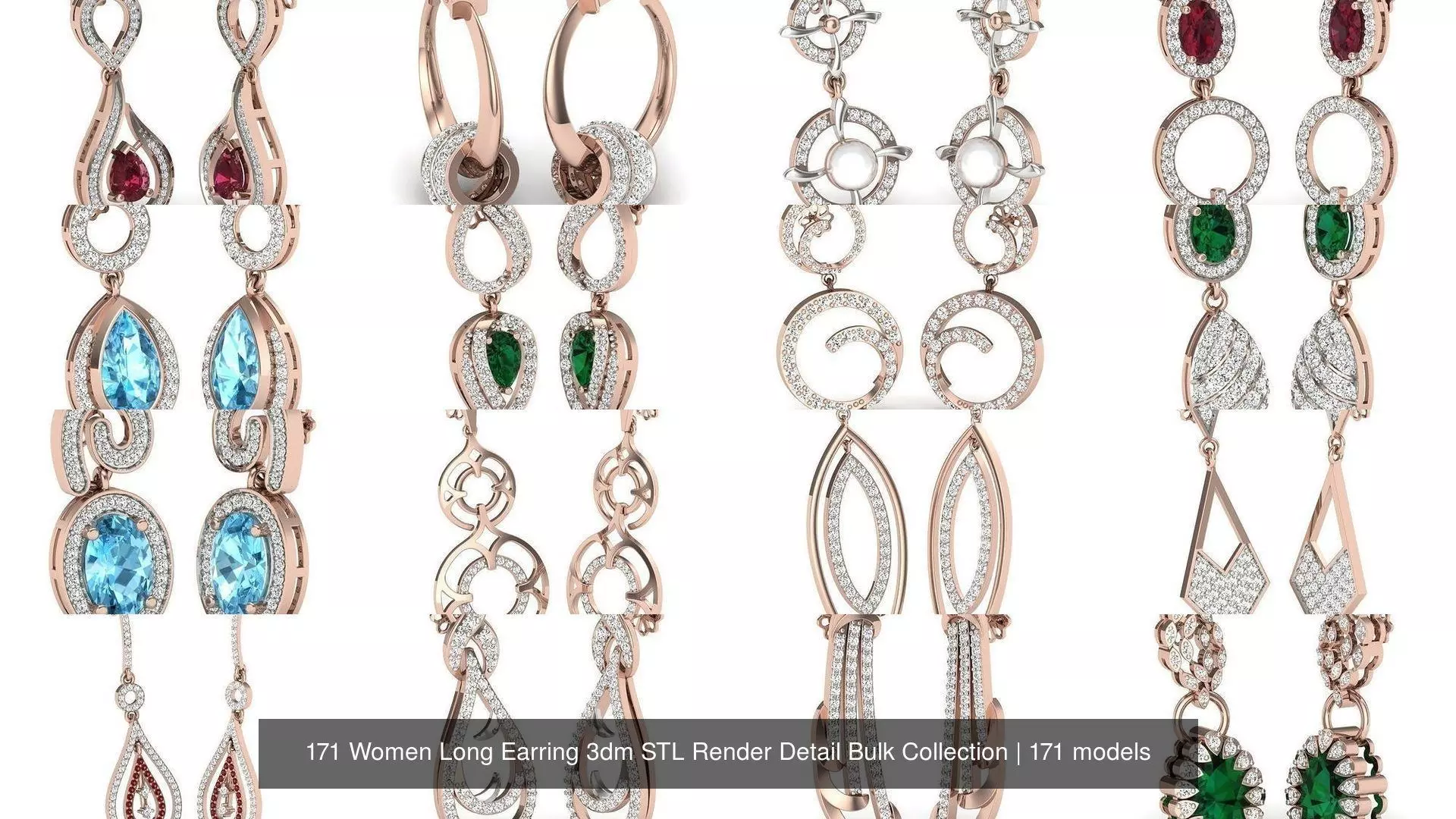 171 Women Long Earring 3dm STL Render Detail Bulk Collection _1