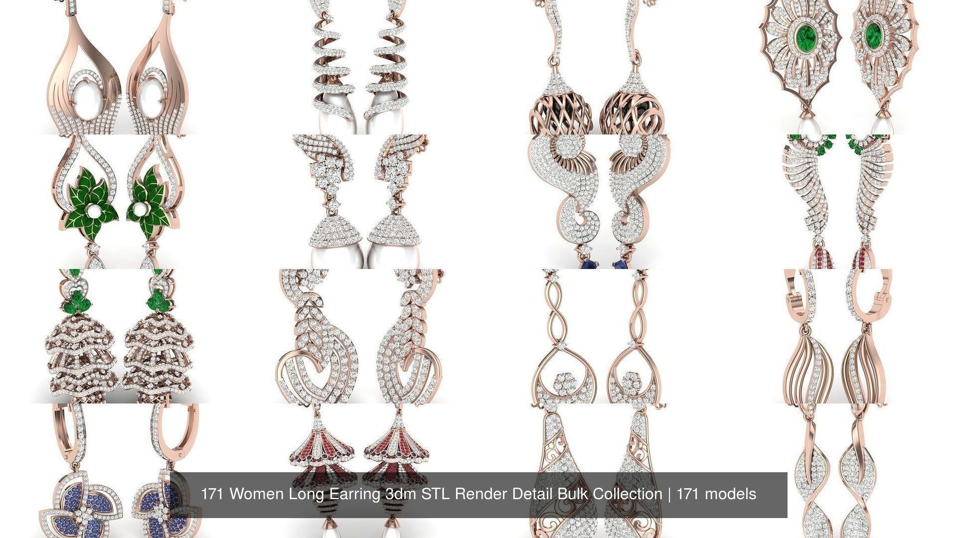 171 Women Long Earring 3dm STL Render Detail Bulk Collection _18