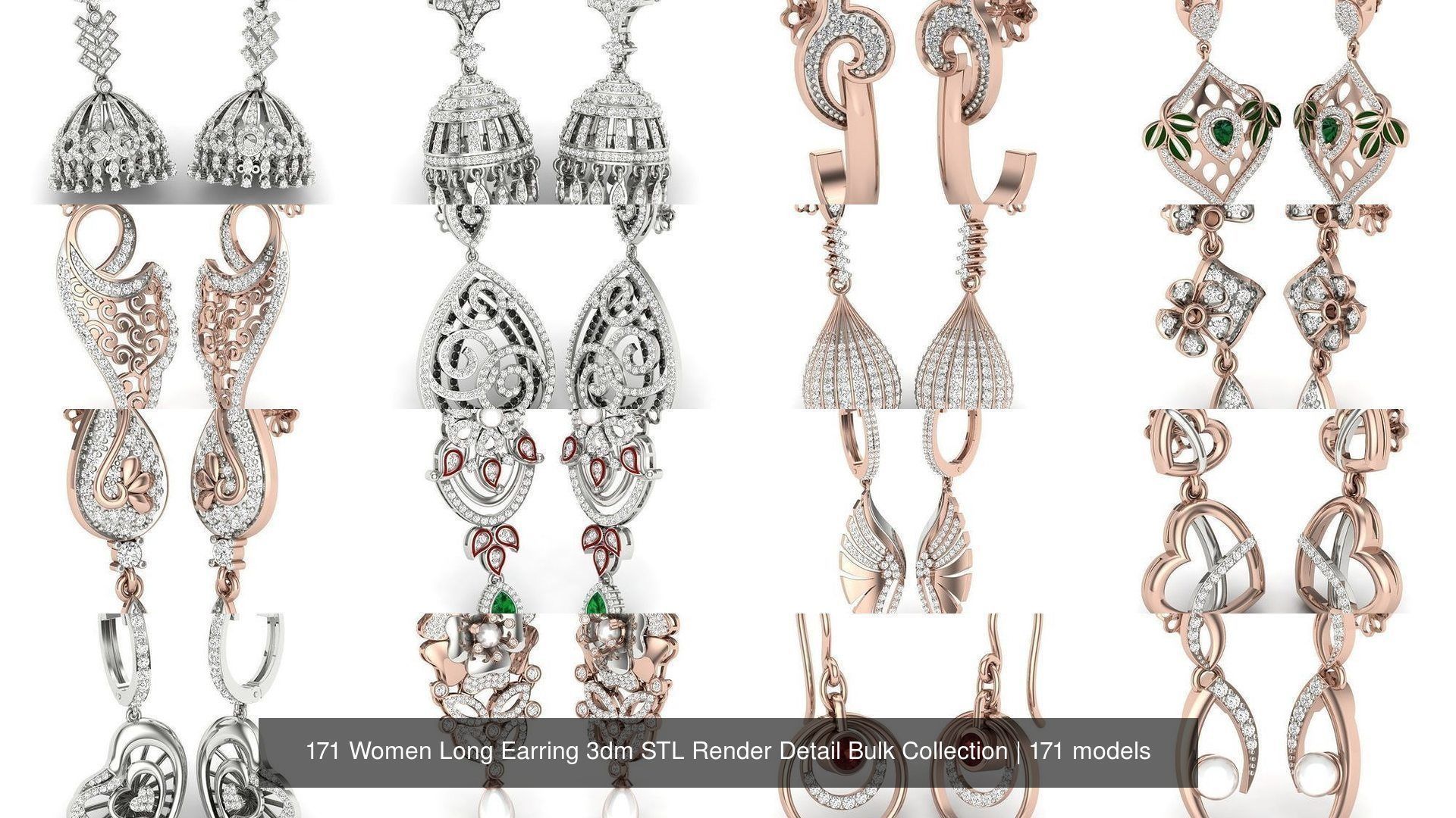 171 Women Long Earring 3dm STL Render Detail Bulk Collection _38