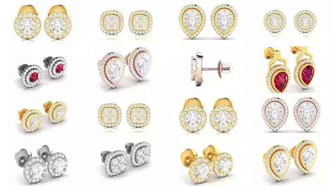 100 Women Stud Earring 3dm STL Render Detail Bulk Collection 