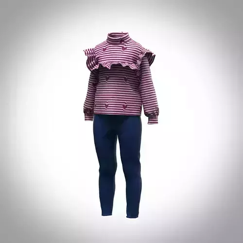 girls turtle neck t-shirt Low-poly 3D model