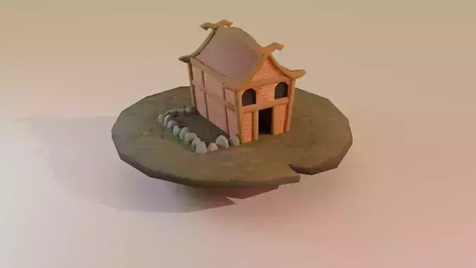 Low poly game ready house on island