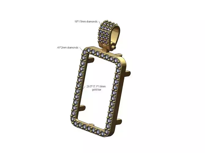 Diamond half OZ gold bar frame with bail  3D print model