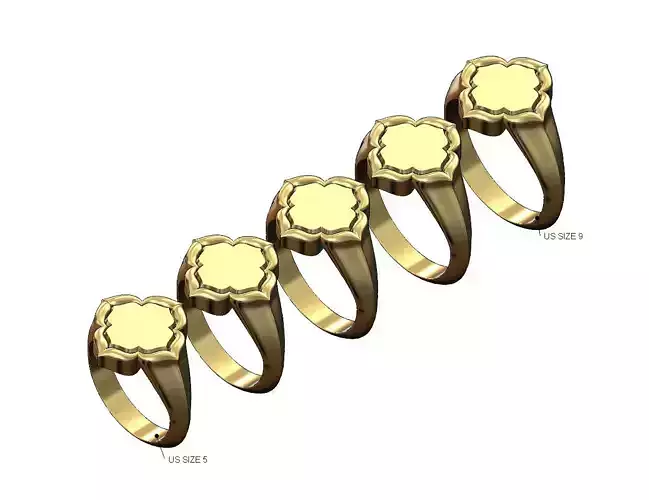 Engravable flower shaped window signet ring US sizes 5to9