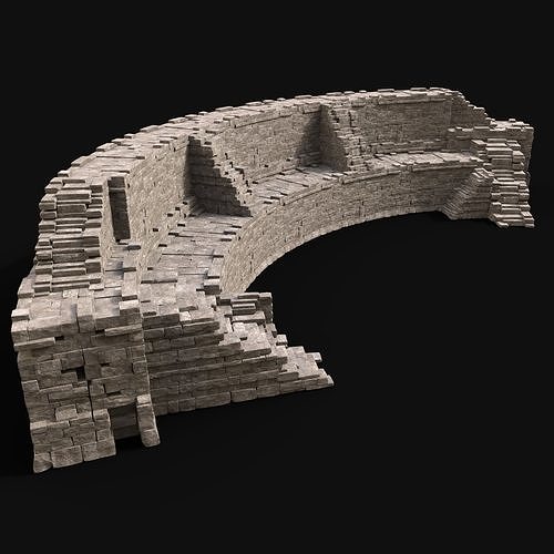 STONE ROCK WALLS ORIENTAL JAPAN CHINESE ARAB TEMPLE RUINS Low-poly 3D model