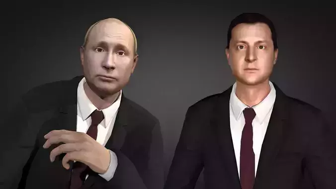 Putin Vladimir Putin and Zelenskyy Volodymyr zelenskyy Low-poly 3D model