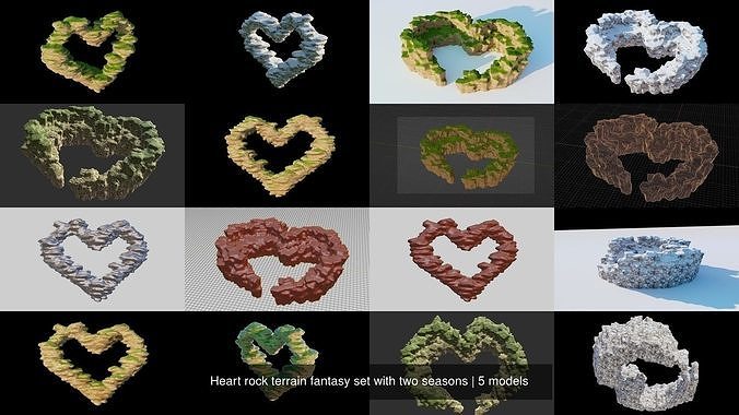 Heart rock terrain fantasy set with two seasons 3D Model Collection