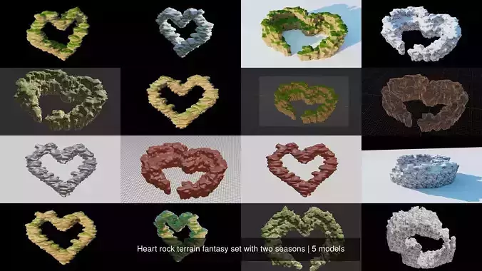 Heart rock terrain fantasy set with two seasons 3D Model Collection