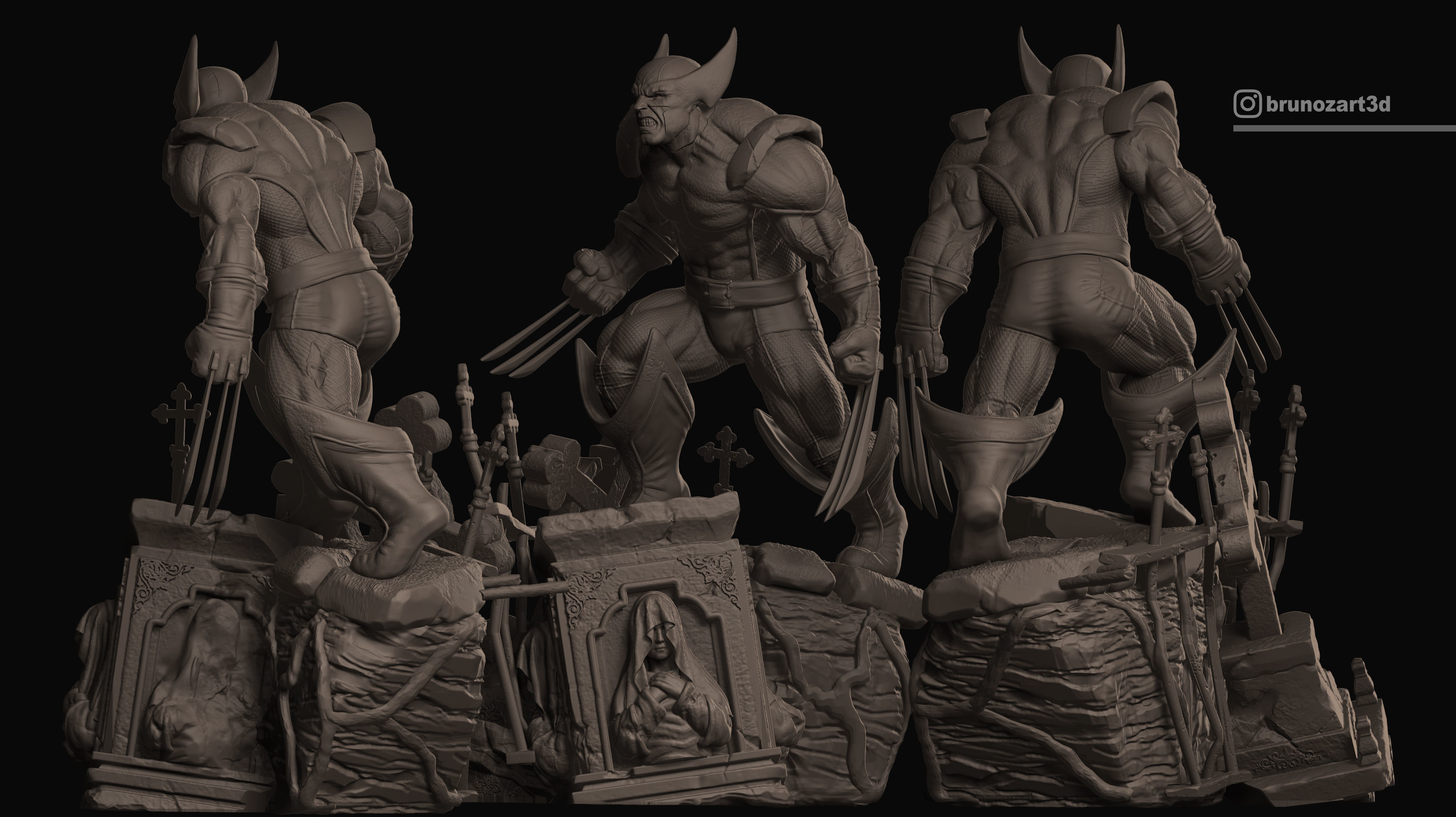 Wolverine statue 3D print model_4