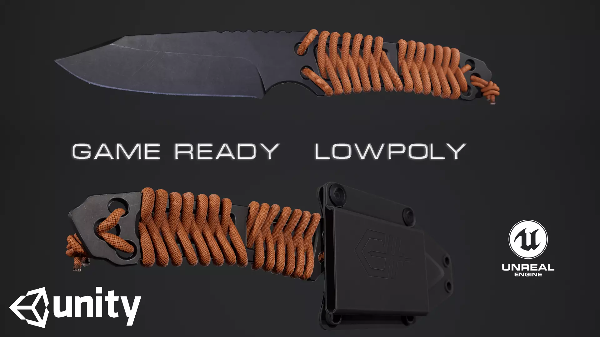 Paracord knife Low-poly 3D model_0