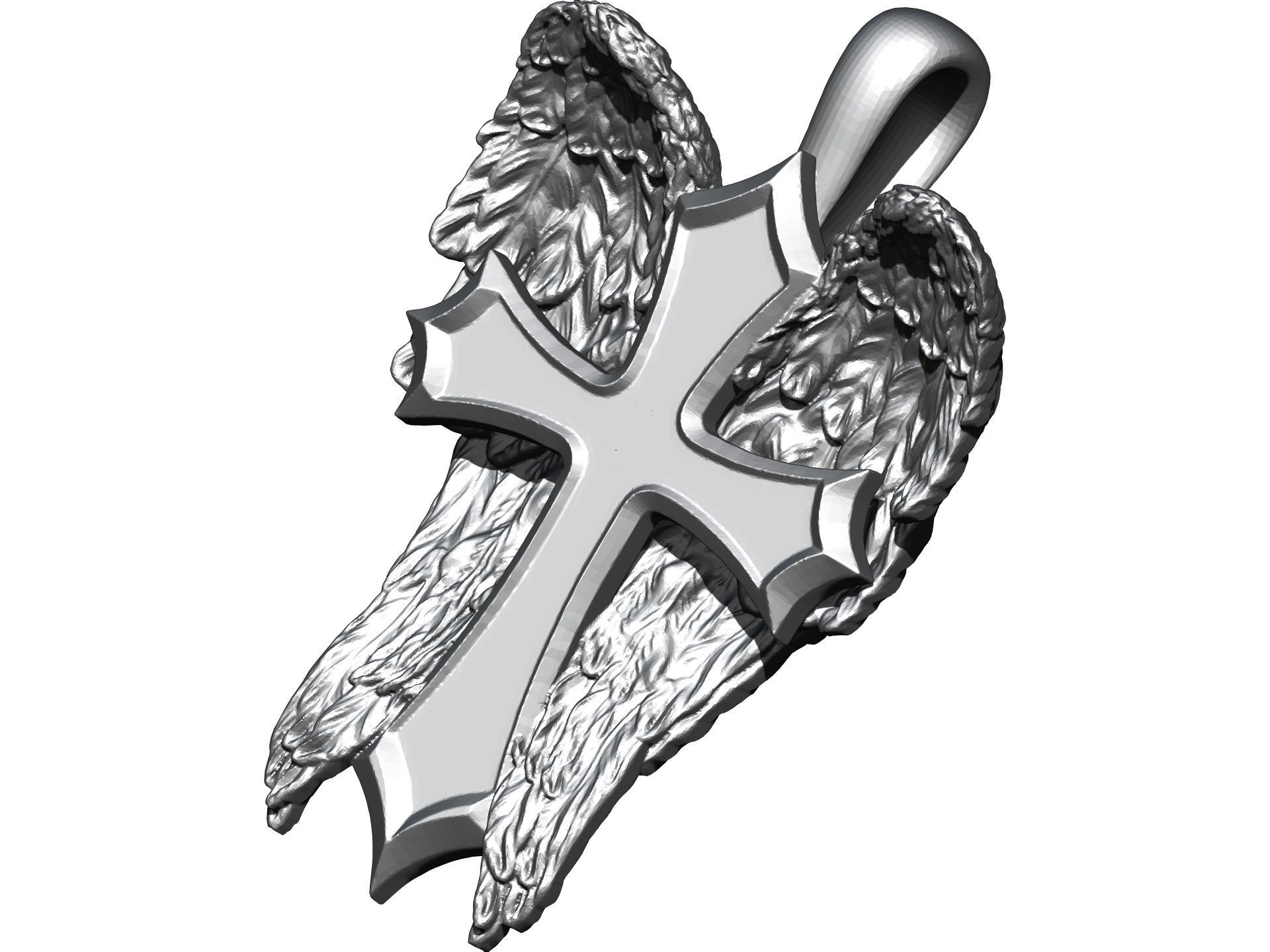 High detailed pendant Cross With Wings 3D print model_5