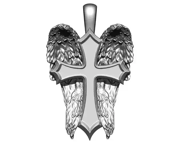 High detailed pendant Cross With Wings