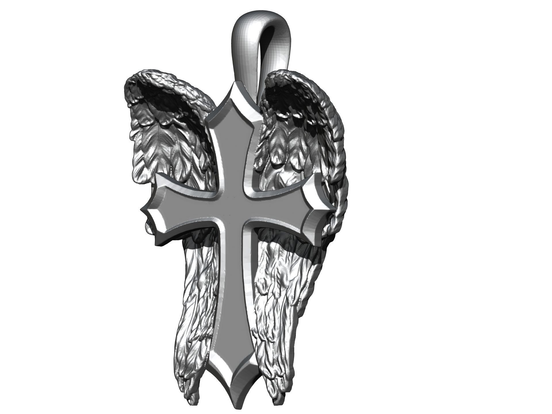 High detailed pendant Cross With Wings 3D print model_1