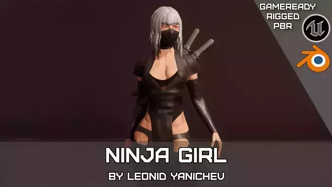 Shinobi assassin girl Low-poly 3D model