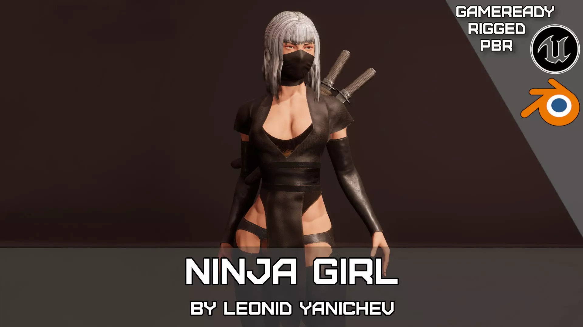 Shinobi assassin girl Low-poly 3D model_0