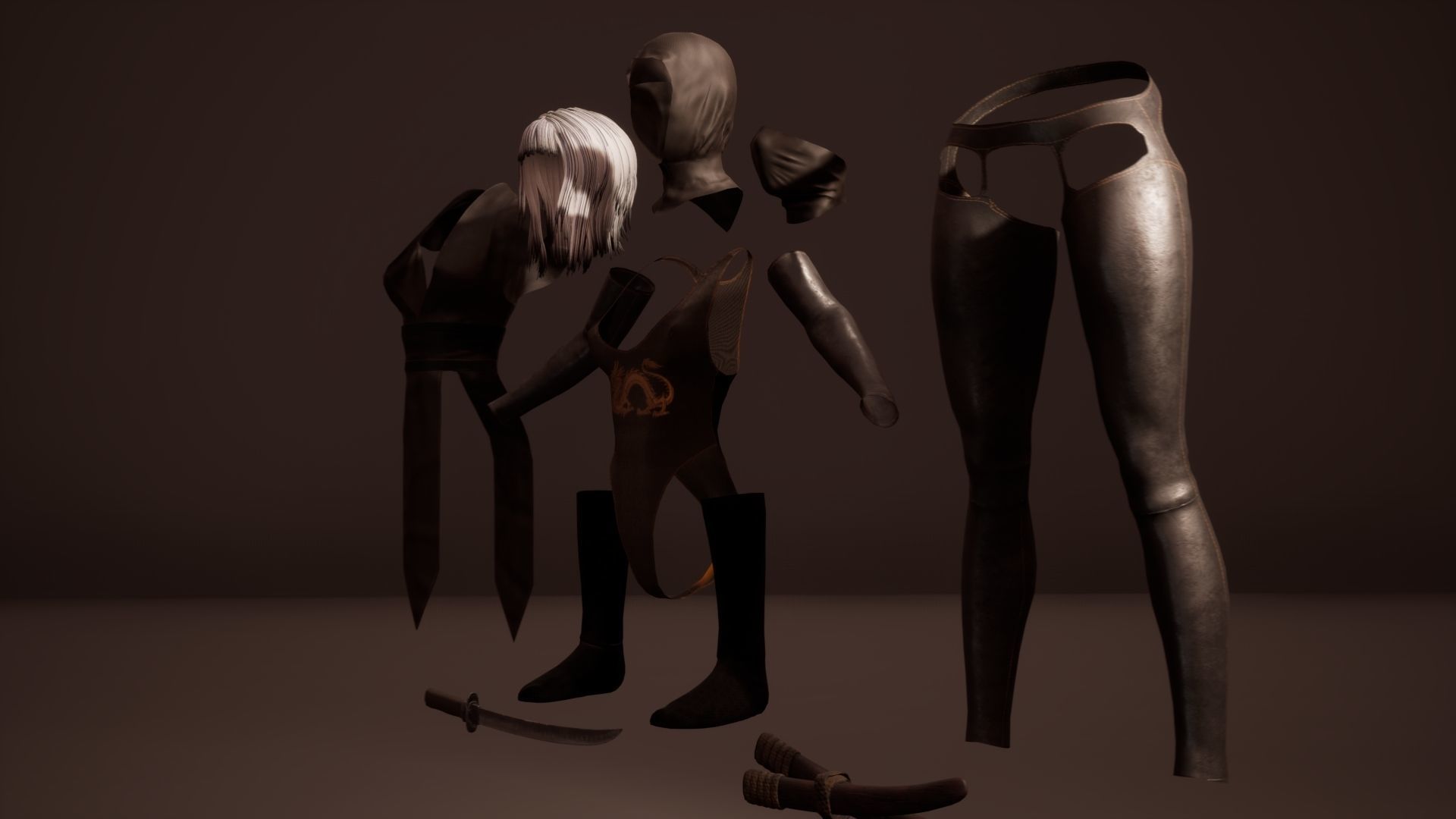 Shinobi assassin girl Low-poly 3D model_6