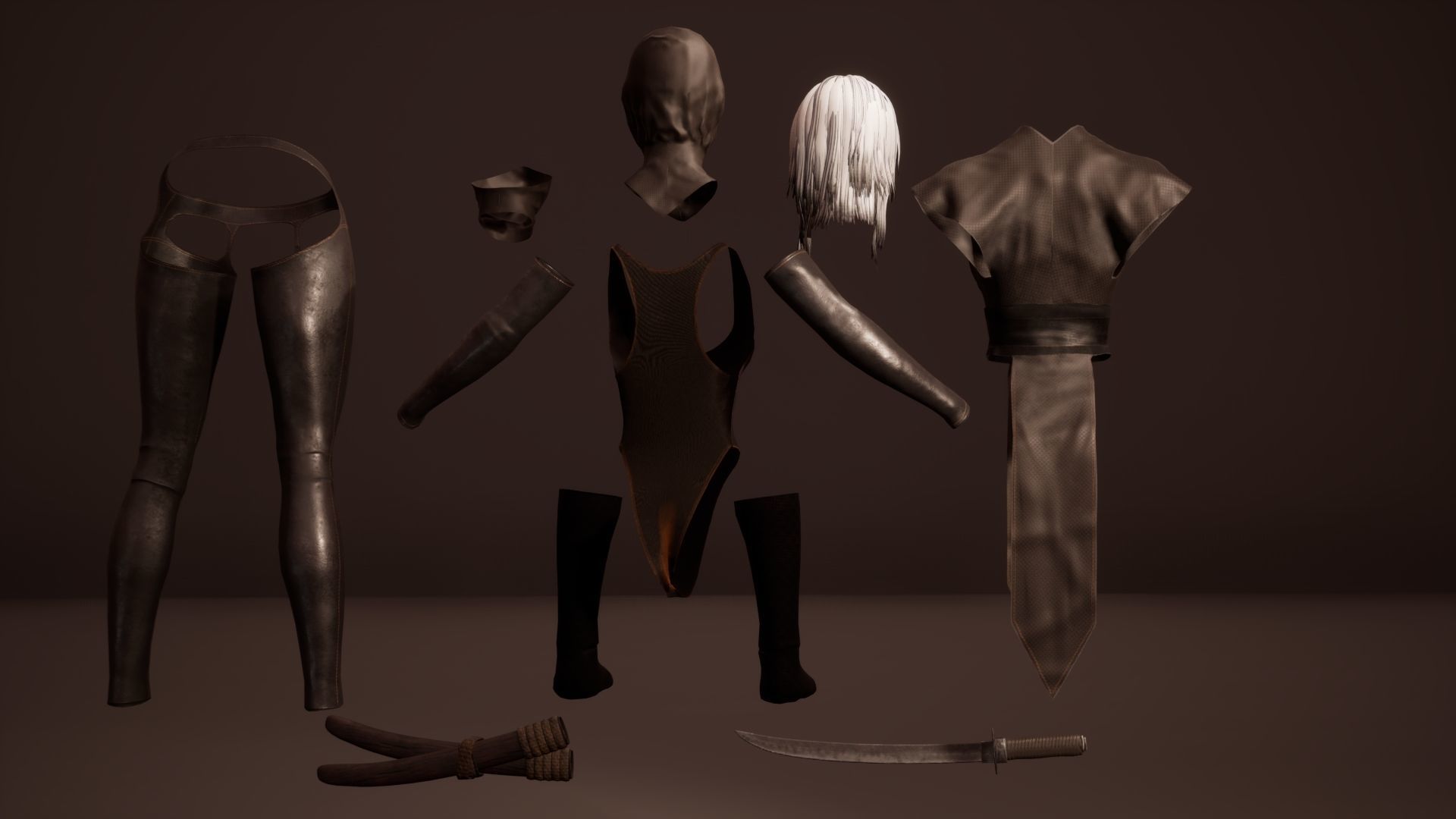Shinobi assassin girl Low-poly 3D model_9