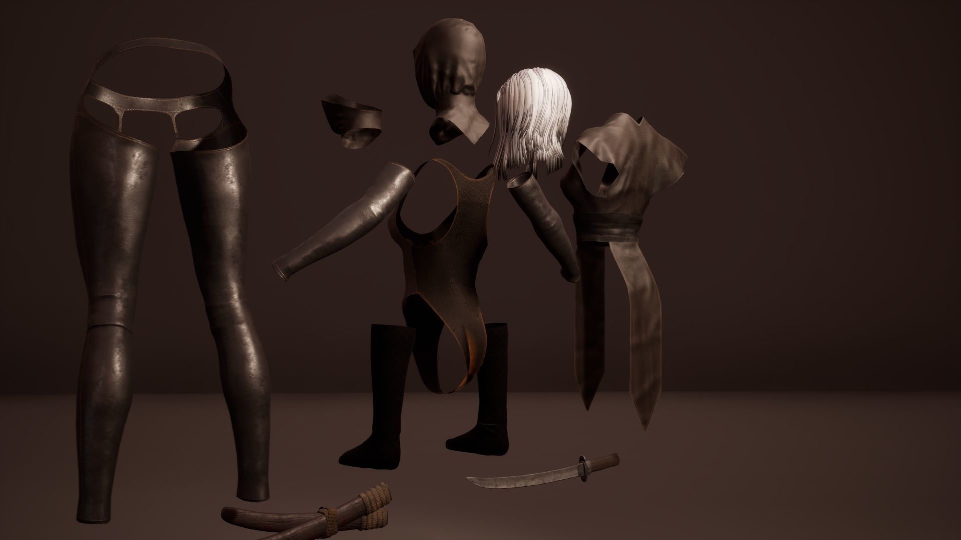 Shinobi assassin girl Low-poly 3D model_8