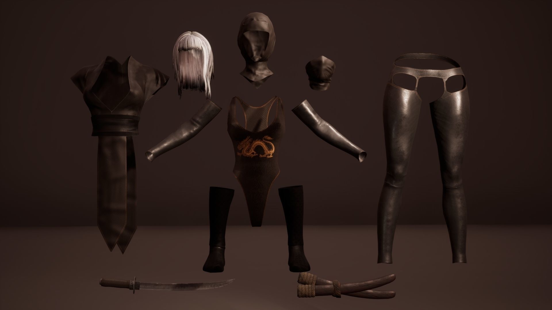 Shinobi assassin girl Low-poly 3D model_5