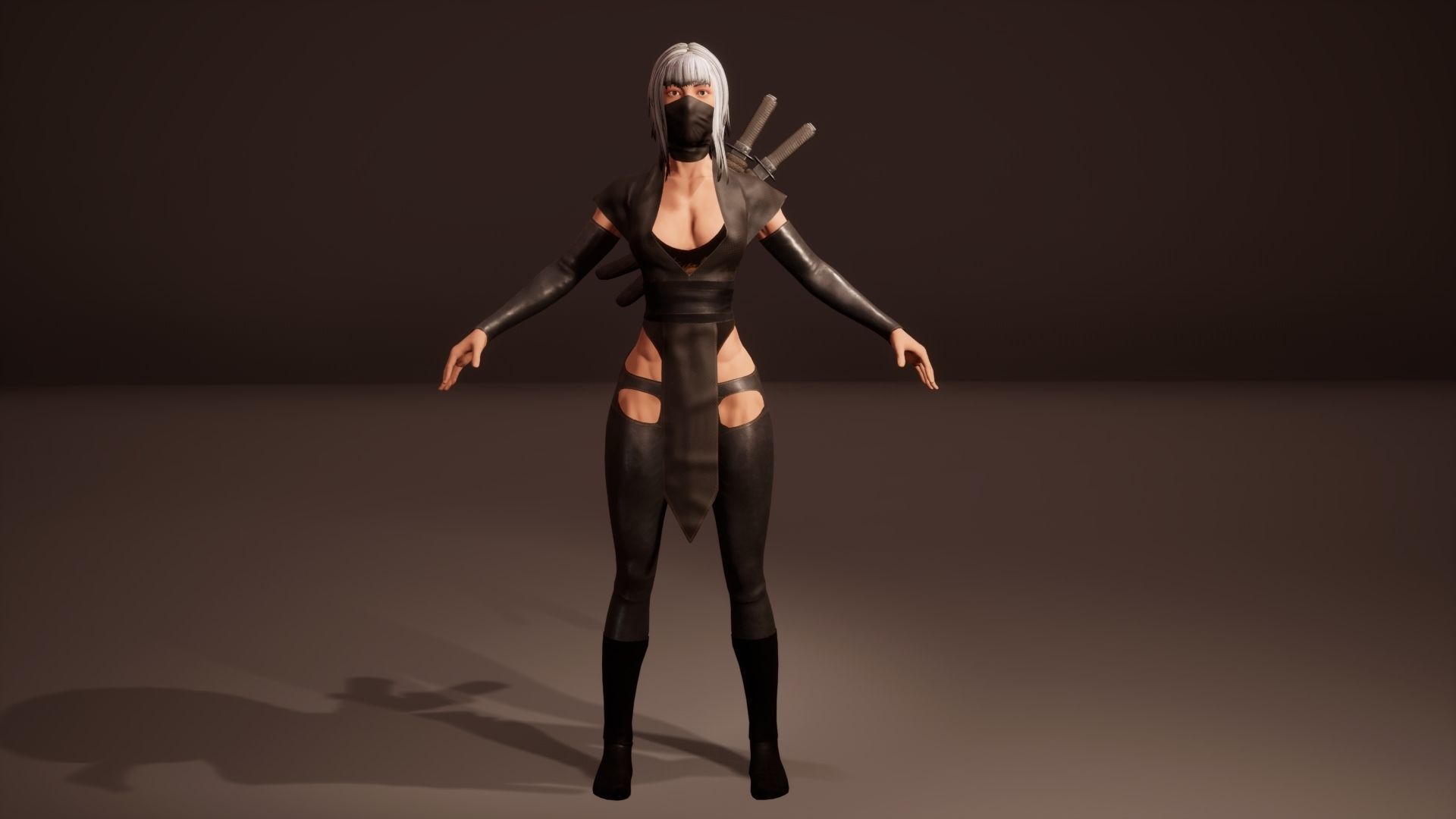 Shinobi assassin girl Low-poly 3D model_3