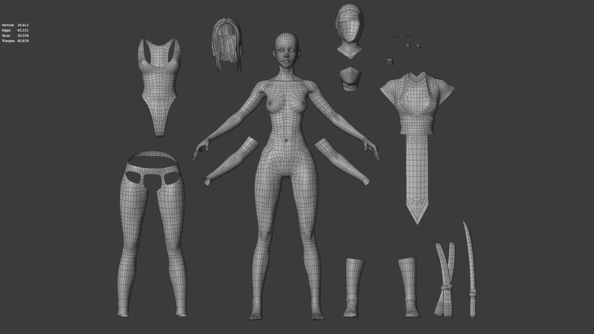 Shinobi assassin girl Low-poly 3D model_22