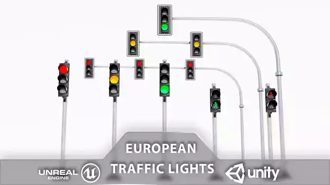 European Traffic Lights PBR Game-ready Low-poly 3D model