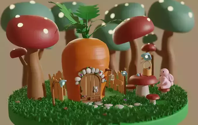 Easter Scene Bunny Carrot house 3D model
