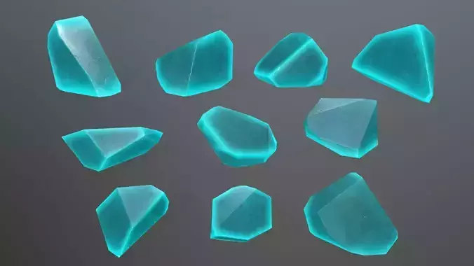 Crystal Set of turquoise glass pieces Low-poly 3D model