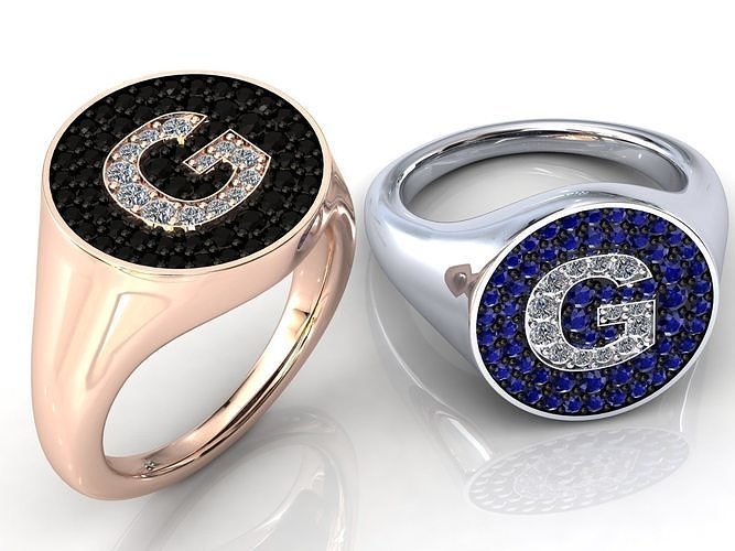 Signet Chevalier Letter G Diamonds Pave Ring 3D print model