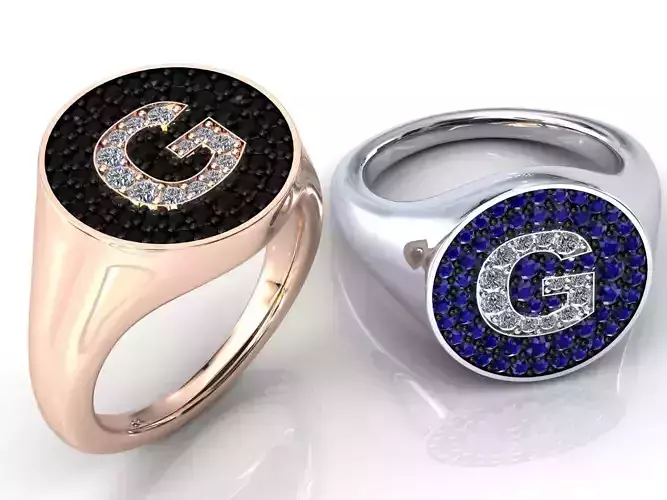 Signet Chevalier Letter G Diamonds Pave Ring