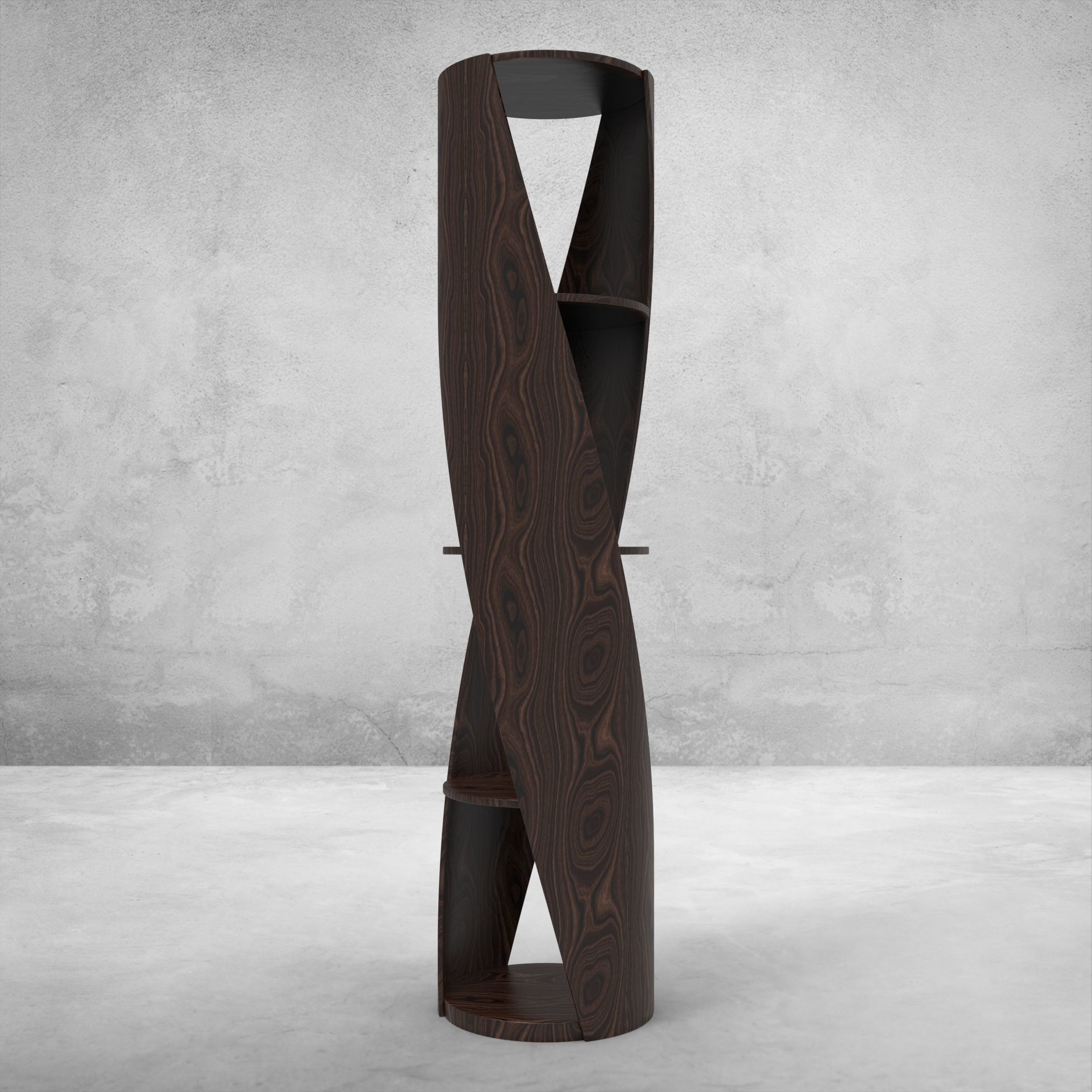 Shelf wooden bookcase with spiral design 3D model_4