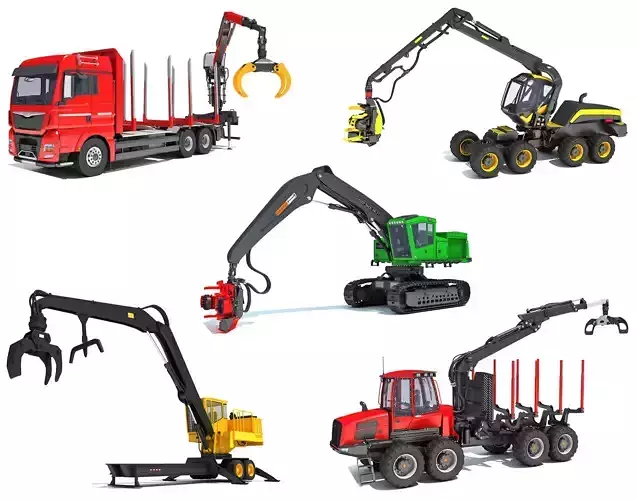 Forestry Set holland excavator 3D Model Collection