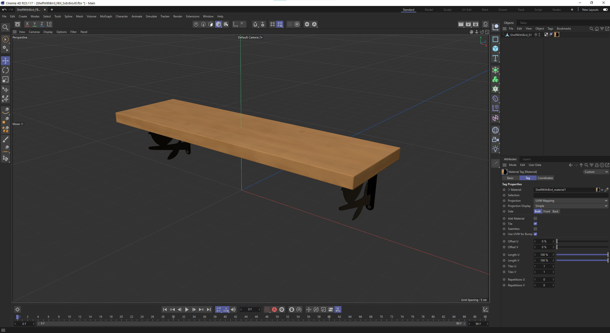 Wooden Wall Shelf with Bird Decoration 3D model_21