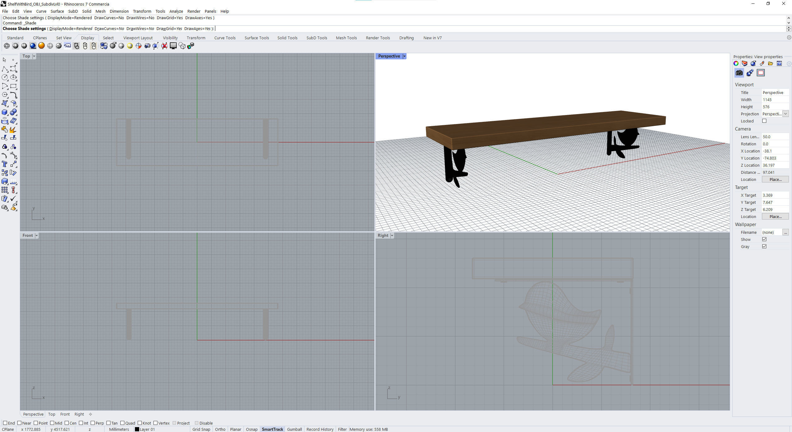 Wooden Wall Shelf with Bird Decoration 3D model_23