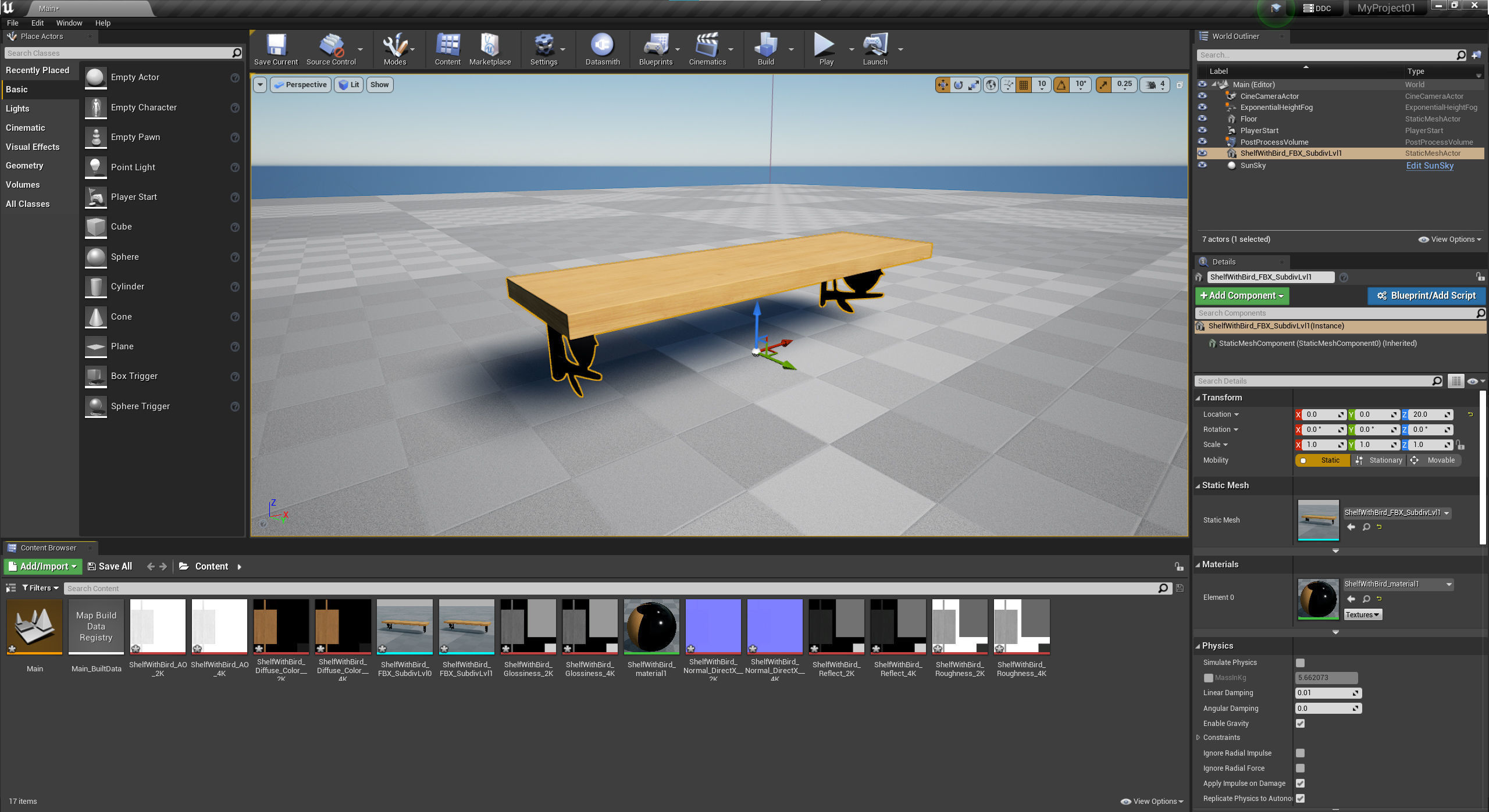 Wooden Wall Shelf with Bird Decoration 3D model_25
