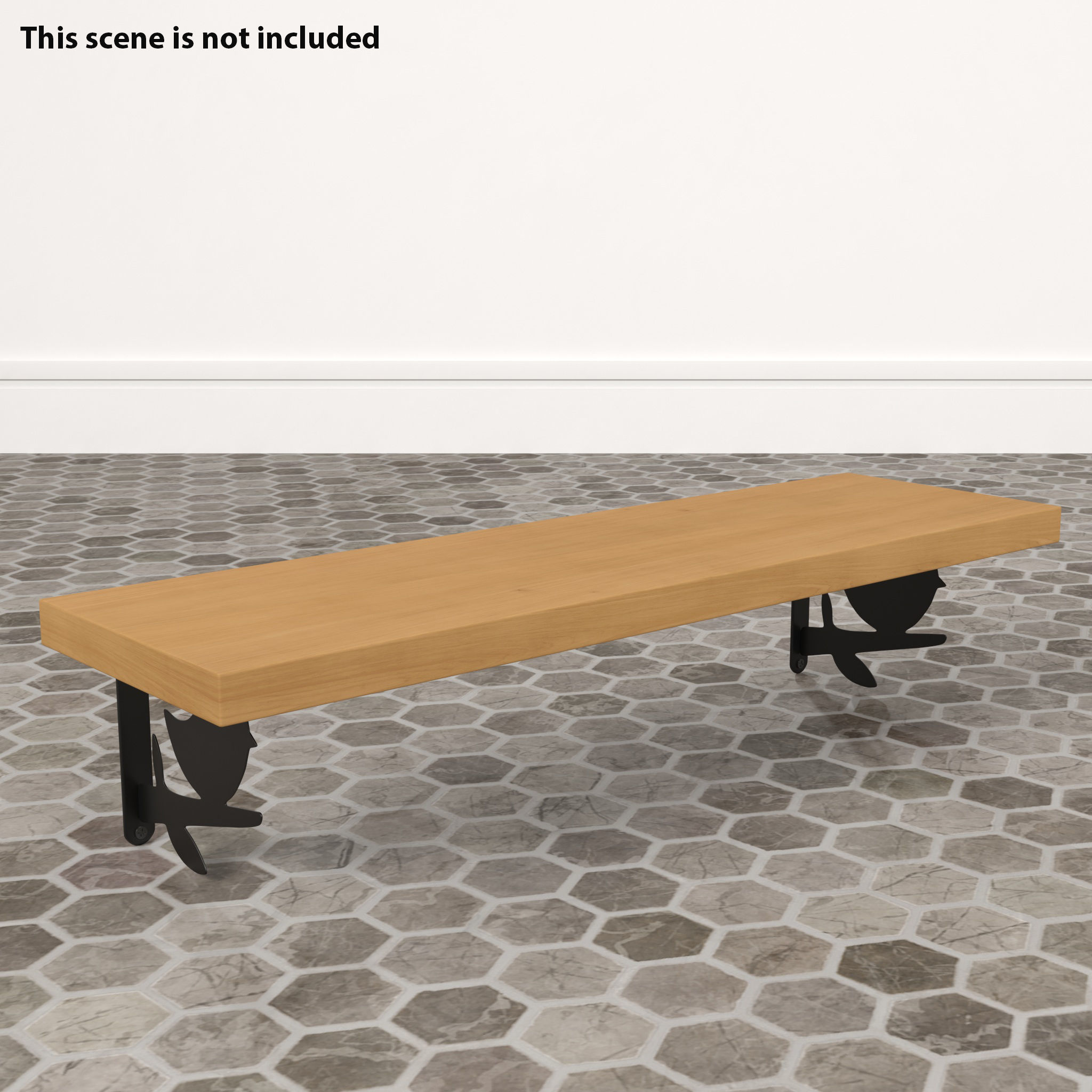 Wooden Wall Shelf with Bird Decoration 3D model_7