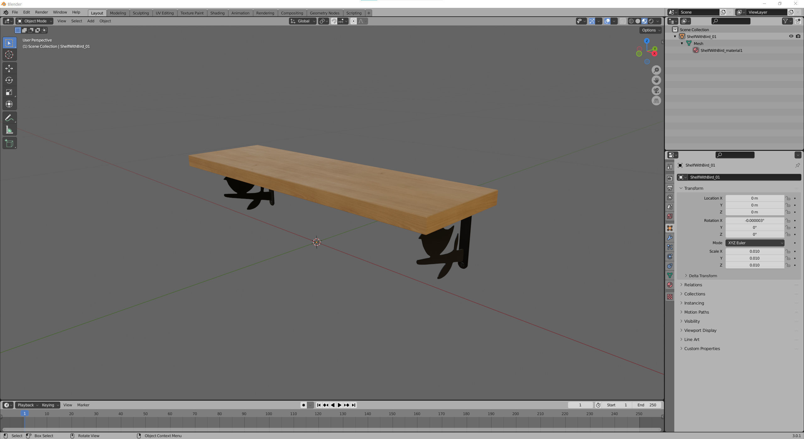 Wooden Wall Shelf with Bird Decoration 3D model_20
