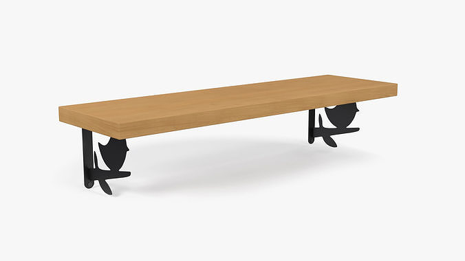 Wooden Wall Shelf with Bird Decoration 3D model