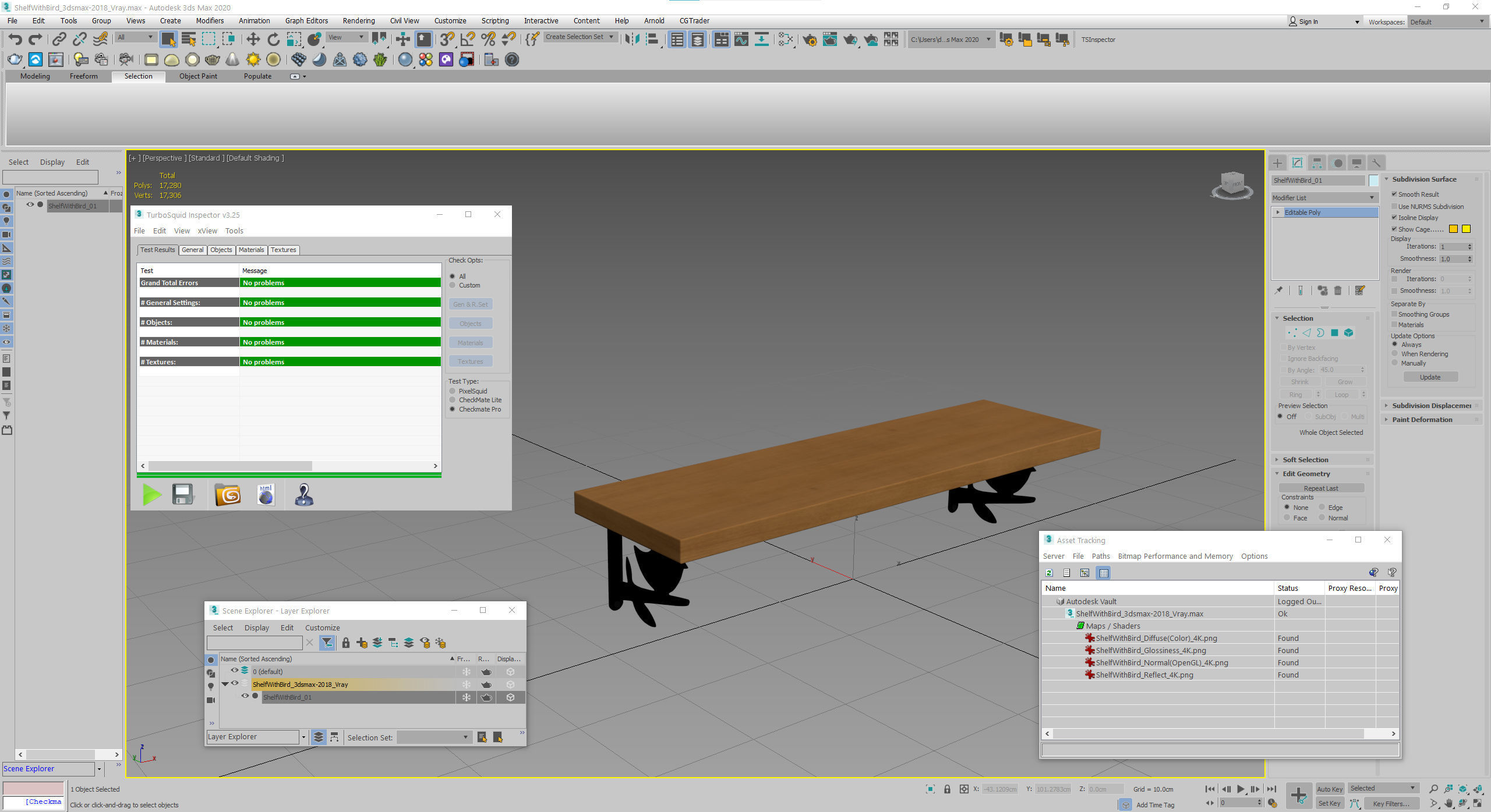 Wooden Wall Shelf with Bird Decoration 3D model_19
