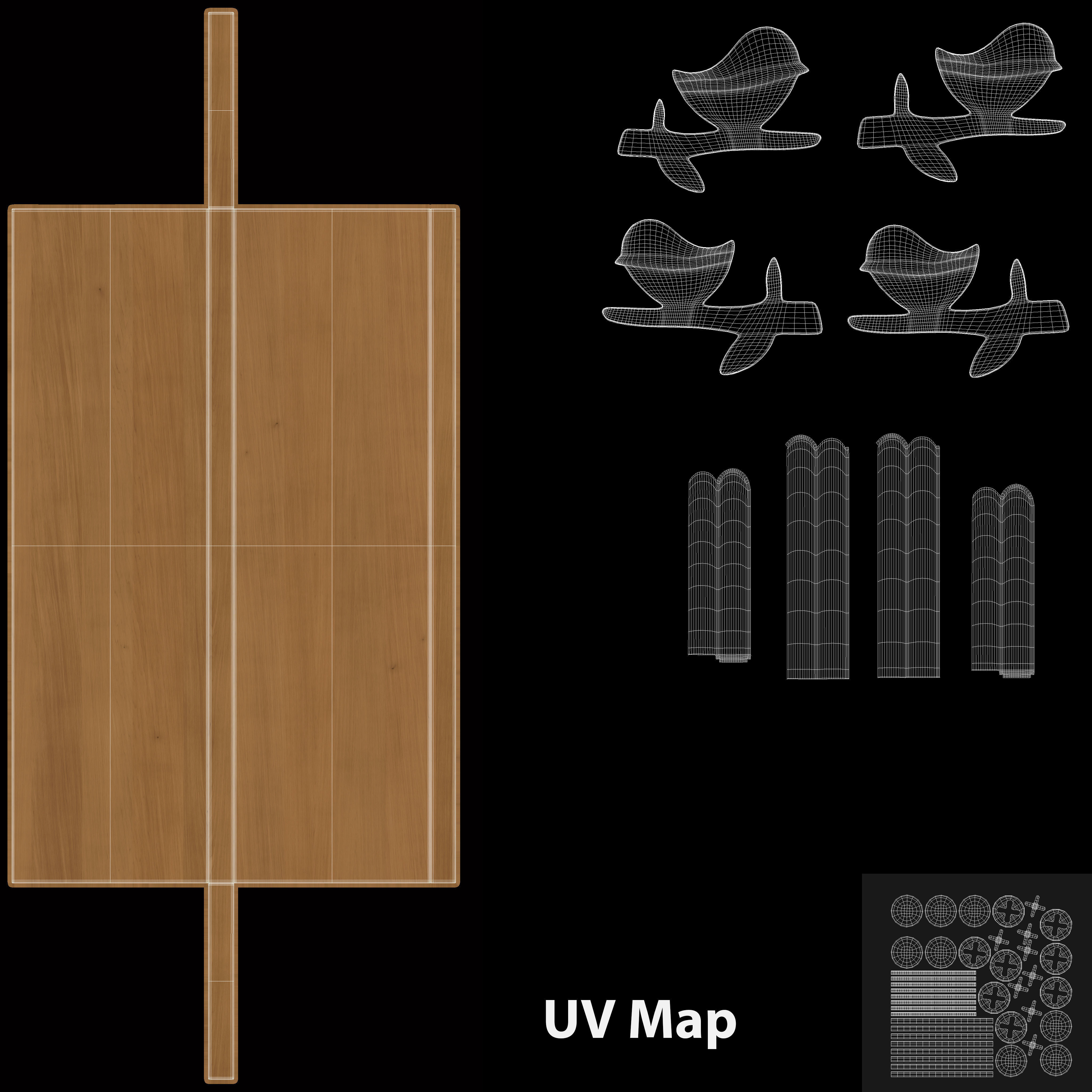 Wooden Wall Shelf with Bird Decoration 3D model_17