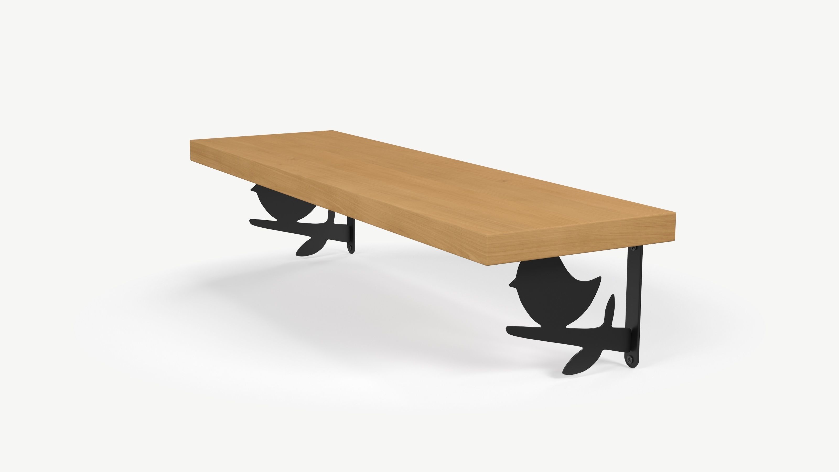 Wooden Wall Shelf with Bird Decoration 3D model_6