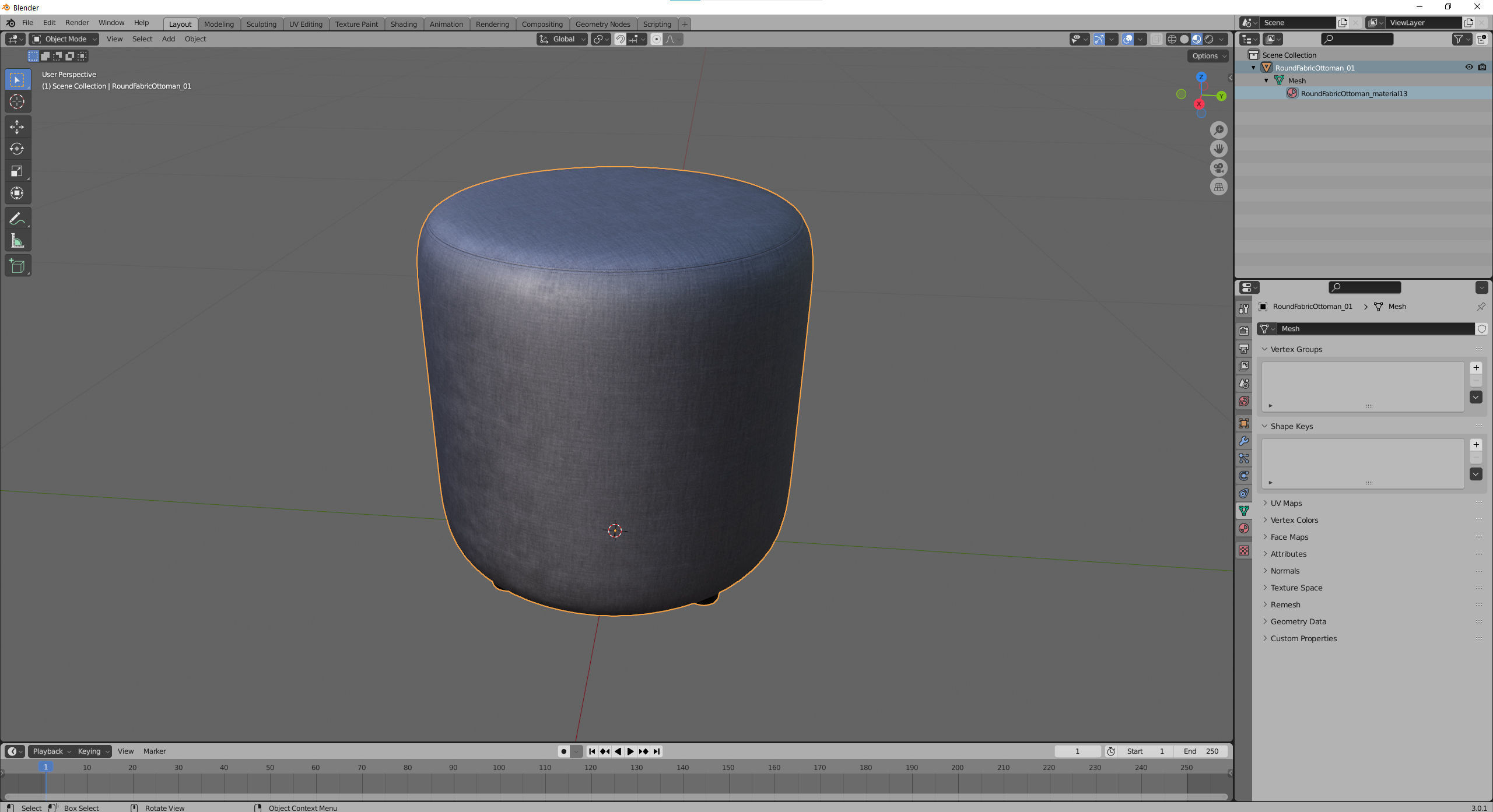  Round Fabric Ottoman 3D model_15